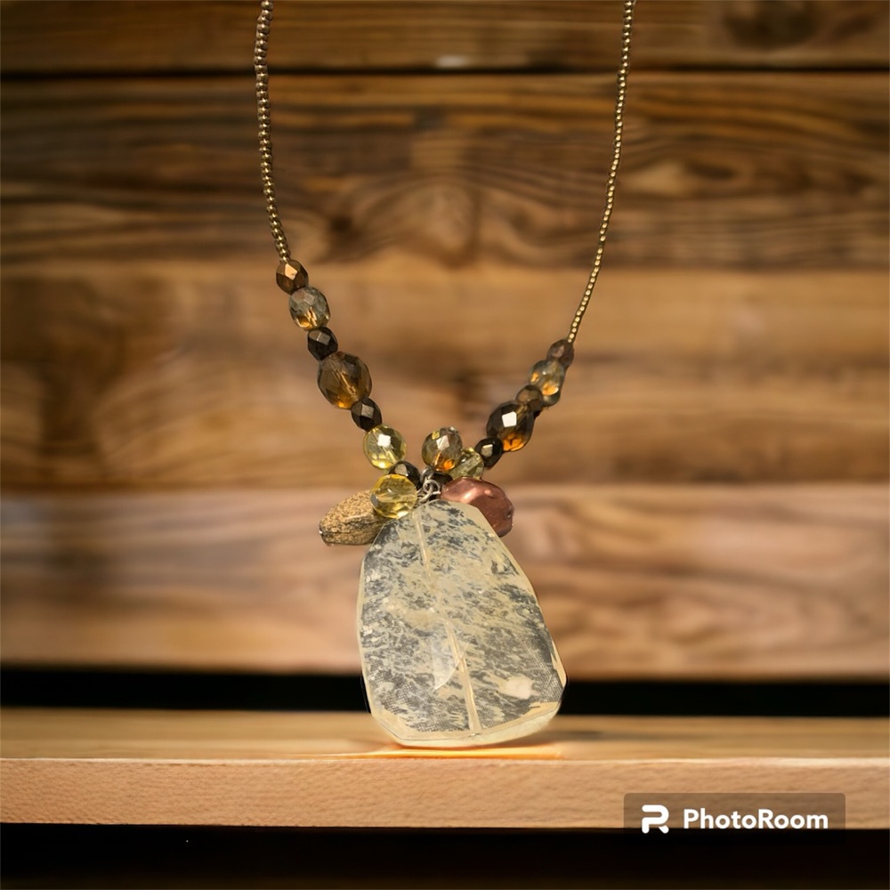 Brown tone glass beaded choker necklace 7”‎
